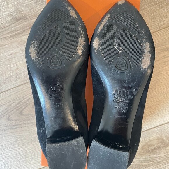 AGL Made in Italy Black Suede Flats with Studded Toe - Picture 3 of 5